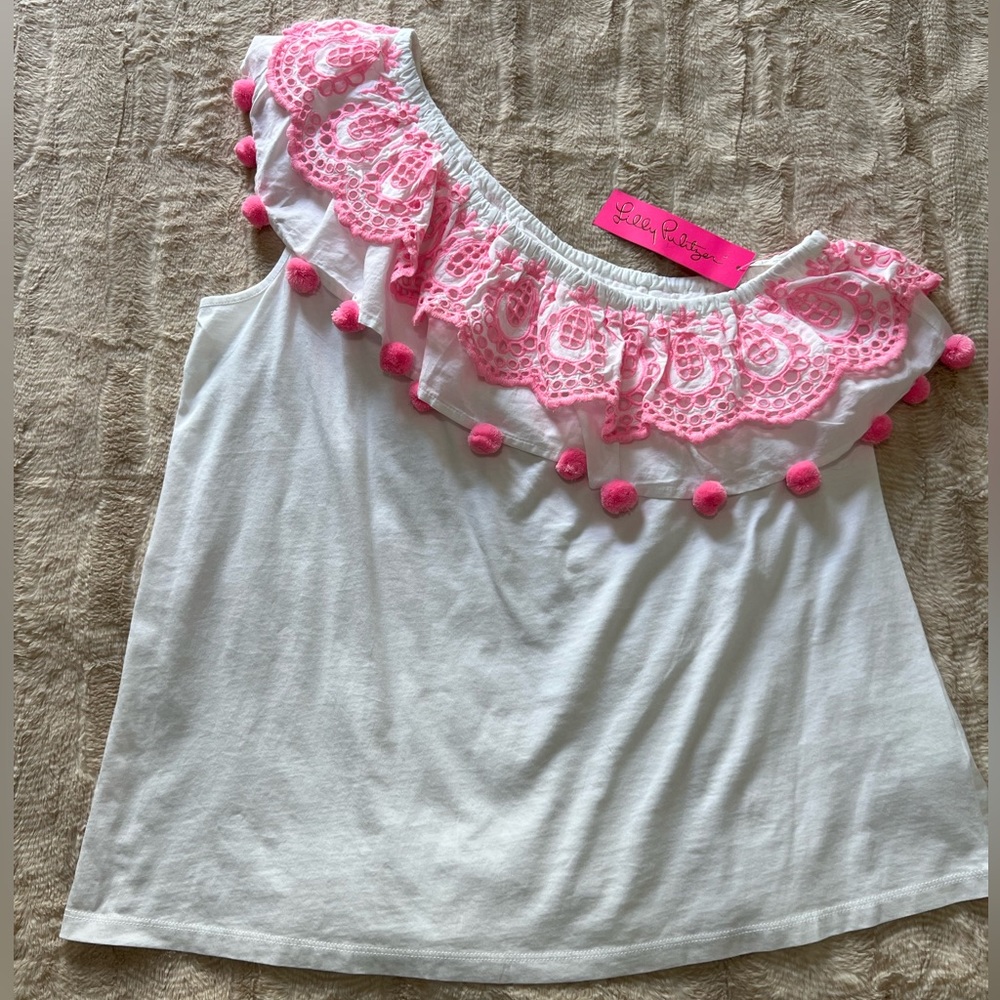 Lilly Pulitzer Idara one-shoulder Top size XL in resort white